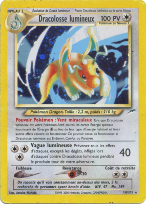 Carte Pokémon Dracolosse lumineux 14/105 Holographique Neo Destiny