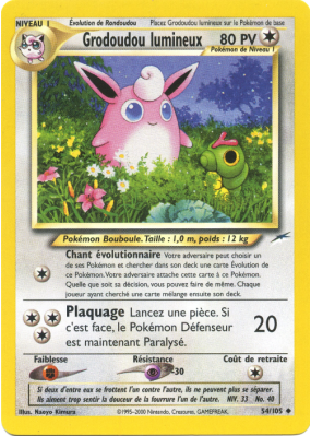 Carte Pokémon Grodoudou lumineux 54/105 Peu commune Neo Destiny
