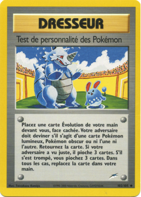 Carte Pokémon Test de personnalité des Pokémon 102/105 Peu commune Neo Destiny