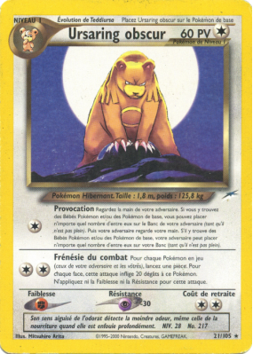 Carte Pokémon Ursaring obscur 21/105 Rare Neo Destiny