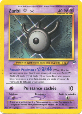 Carte Pokémon Zarbi W 29/105 Rare Neo Destiny