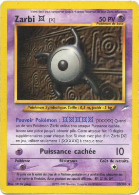 Carte Pokémon Zarbi X 30/105 Rare Neo Destiny