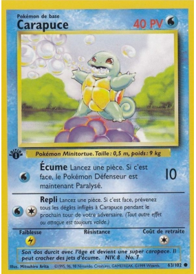 Carte Pokémon Carapuce 63/102 Commune Set de Base