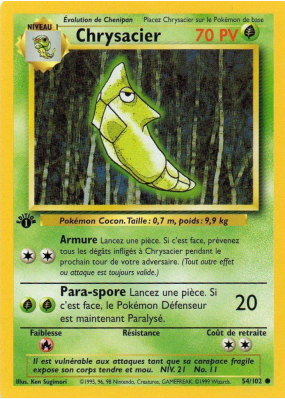 Carte Pokémon Chrysacier 54/102 Commune Set de Base