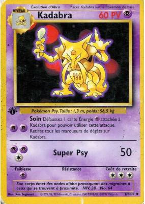 Carte Pokémon Kadabra 32/102 Peu commune Set de Base