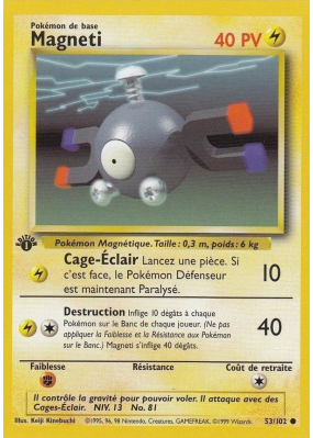 Carte Pokémon Magneti 53/102 Commune Set de Base