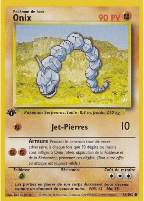 Carte Pokémon Onix 56/102 Commune Set de Base