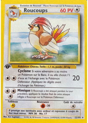 Carte Pokémon Roucoups 22/102 Rare Set de Base