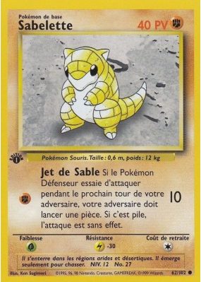 Carte Pokémon Sabelette 62/102 Commune Set de Base