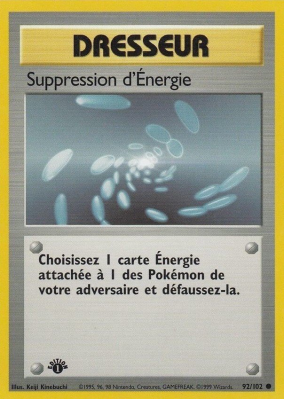 Carte Pokémon Suppression d'Énergie 92/102 Commune Set de Base