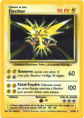 Carte Pokémon Électhor 16/102 Holographique Set de Base