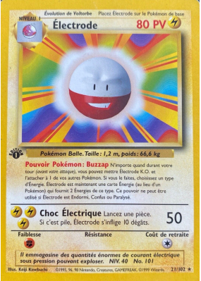 Carte Pokémon Électrode 21/102 Rare Set de Base