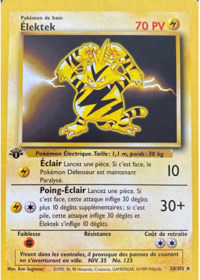 Carte Pokémon Élektek 20/102 Rare Set de Base