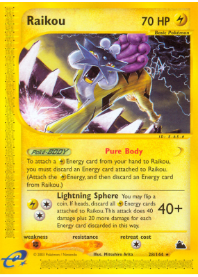 Carte Pokémon Raikou 28/144 Rare Skyridge