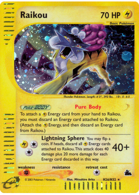 Carte Pokémon Raikou H26/H32 Holographique Skyridge