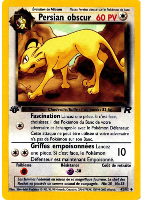 Carte Pokémon Persian obscur 42/82 Peu commune Team Rocket (JCC)