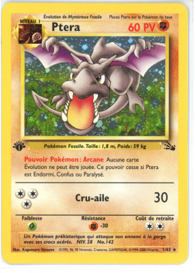 Carte Pokémon Ptera 1/62 Holographique Fossile (JCC)