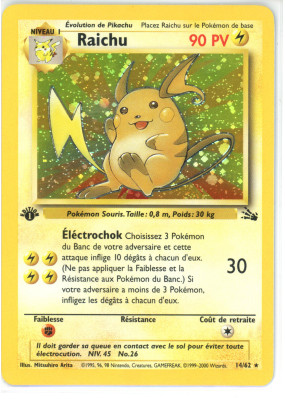 Carte Pokémon Raichu 14/62 Holographique Fossile (JCC)