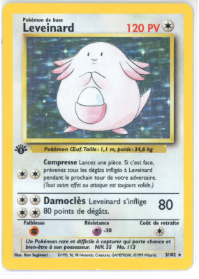 Carte Pokémon Leveinard 3/102 Holographique Set de Base