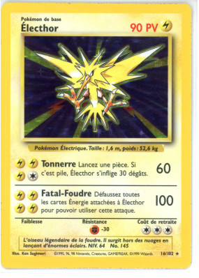 Carte Pokémon Électhor 16/102 Holographique Set de Base