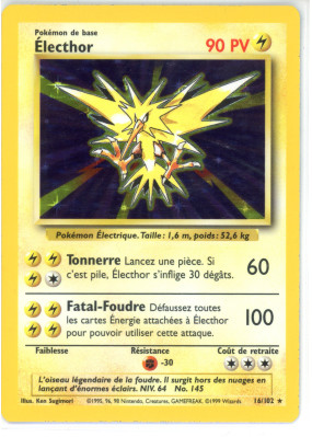 Carte Pokémon Électhor 16/102 Holographique Set de Base