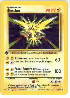 Carte Pokémon Électhor 16/102 Holographique Set de Base