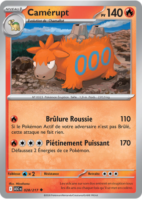 Carte Pokémon Camérupt 028/217 Peu commune Héros Transcendants