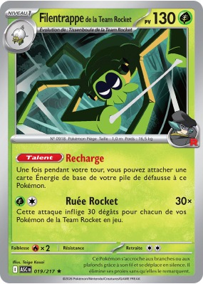 Carte Pokémon Filentrappe de la Team Rocket 019/217 Rare Héros Transcendants