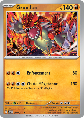 Carte Pokémon Groudon 108/217 Rare Héros Transcendants