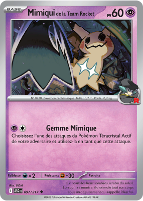 Carte Pokémon Mimiqui de la Team Rocket 097/217 Peu commune Héros Transcendants