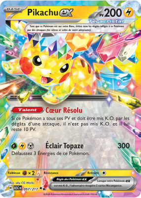 Carte Pokémon Pikachu-ex 057/217 Double rare Héros Transcendants