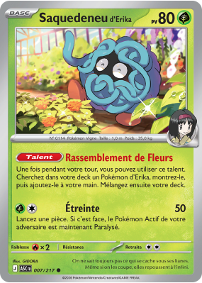 Carte Pokémon Saquedeneu d'Erika 007/217 Commune Héros Transcendants