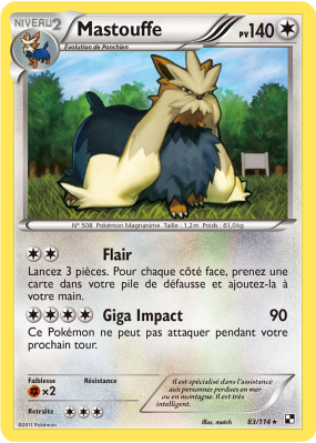 Carte Pokémon Mastouffe 83/114 Rare Noir & Blanc (JCC)