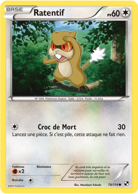 Carte Pokémon Ratentif 78/114 Commune Noir & Blanc (JCC)