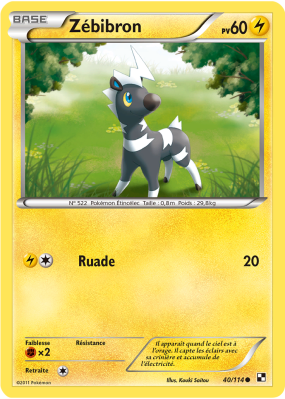 Carte Pokémon Zébibron 40/114 Commune Noir & Blanc (JCC)