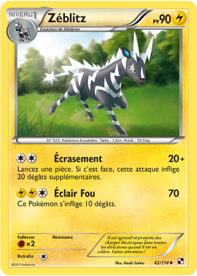 Carte Pokémon Zéblitz 42/114 Peu commune Noir & Blanc (JCC)