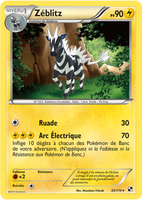 Carte Pokémon Zéblitz 43/114 Rare Noir & Blanc (JCC)