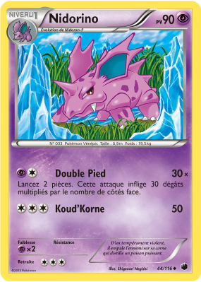 Carte Pokémon Nidorino 44/116 Peu commune Glaciation Plasma