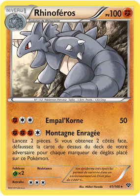 Carte Pokémon Rhinoféros 61/146 Rare XY (JCC)