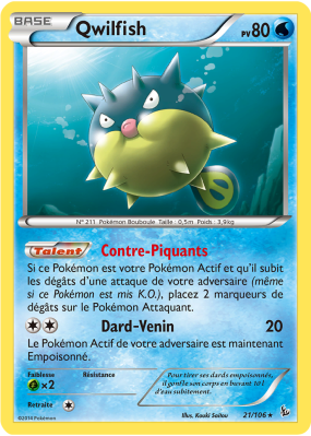 Carte Pokémon Qwilfish 21/106 Rare Étincelles