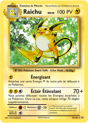 Carte Pokémon Raichu 36/108 Holographique Évolutions