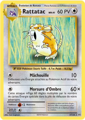 Carte Pokémon Rattatac 67/108 Rare Évolutions