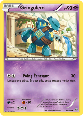 Carte Pokémon Gringolem 34/98 Commune Origines Antiques