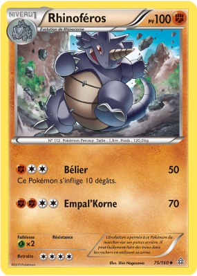Carte Pokémon Rhinoféros 75/160 Peu commune Primo-Choc