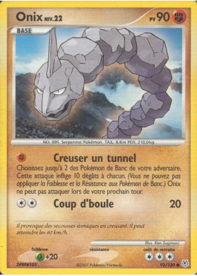 Carte Pokémon Onix 92/130 Commune Diamant & Perle (JCC)
