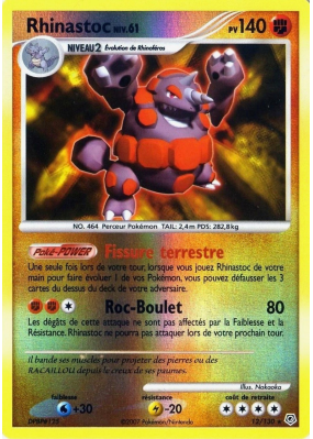 Carte Pokémon Rhinastoc 12/130 Holographique Diamant & Perle (JCC)