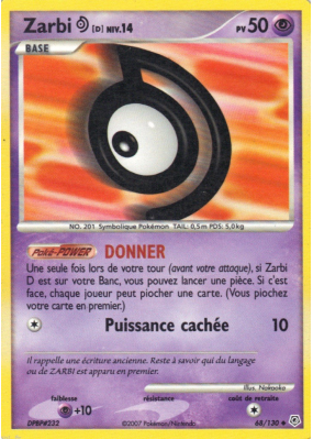 Carte Pokémon Zarbi D 68/130 Peu commune Diamant & Perle (JCC)