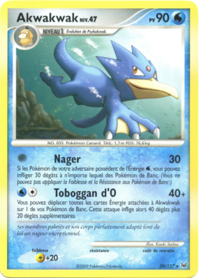 Carte Pokémon Akwakwak 29/127 Rare Platine (JCC)