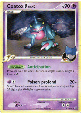 Carte Pokémon Coatox G 40/127 Rare Platine (JCC)