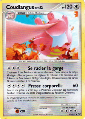 Carte Pokémon Coudlangue 33/127 Rare Platine (JCC)